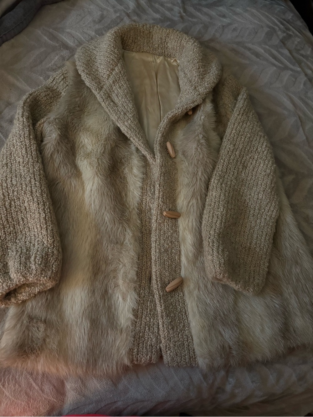 Vintage D’esprit Faux Fur & Knit Sweater Coat